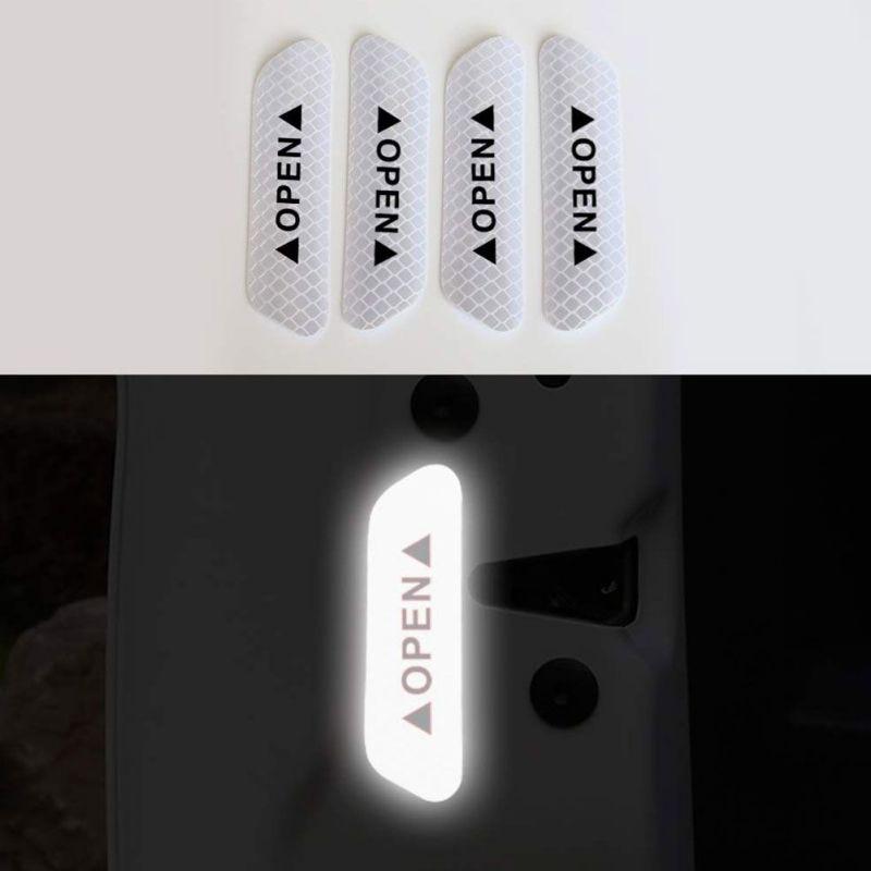 4 Pieces/Set of Car Open Reflective Tape Warning Signs Night Driving Safety Lighting Luminous Tape