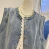 Vest for Women Cotton Lace Vintage Sleeveless Jacket Women Casual Vests Sleeveless Tops Denim Vest