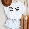 Make Up Letter Funny New Eye Eyelash Fashion Cartoon Summer Lady Print Tee Stylish T Top Tshirts 2021 Women Clothes