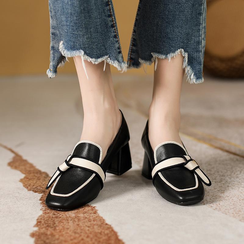 Весна 2024 года, новые туфли для женщин, туфли-лодочки из натуральной кожи, повседневные туфли на высоком каблуке, элегантные женские туфли для вечеринок