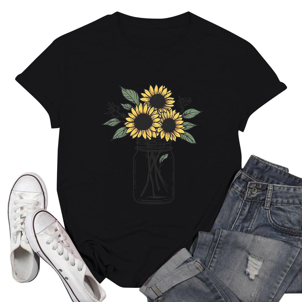 Women's Fashion Casual Printed Short Sleeve Round Neck Pullover Tops