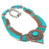 Natural Tibetan Turquoise, Coral Gemstone Handmade Jewelry Necklace 18" Q1m82