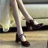 Single Shoes 2025 Autumn Burgundy Bow French Evening Temperament Small Leather Shoes Pearl Mary Jane High Heels Women
