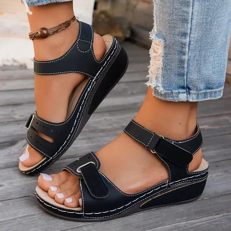 Women Sandals 2025 New Soft Sexy Wedge Buckle Orthopedic Shoes Female Summer New Open Toe Sandals Sandalias De Mujer