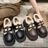 2024 Autumn and Winter British Style Small Leather Shoes for Female  New Student's Japanese Vintage Plush Warm Cotton Shoes for Women