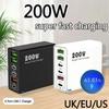 200W Super Fast Charging 6 Port USB C Charger PD3.0 USB C Type C Mobile Phone Charger For iPhone 16 Samsung Xiaomi Ipad Phone