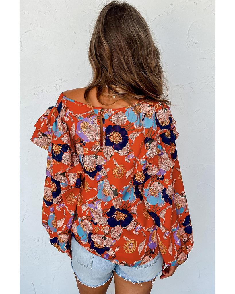 Azura Exchange Floral Print Ruffle Puff Sleeve Blouse