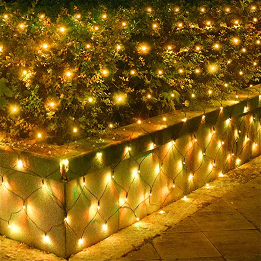 Solar Net Mesh String Lights Outdoor 3X2M 200 LEDs Tree-wrap Light Dark Green Cable Outdoor Mesh Lights for Garden Decor