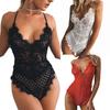 Women Sexy See-Through Deep-V Hollow Out Lace Bodysuit Strappy Erotic Underwear