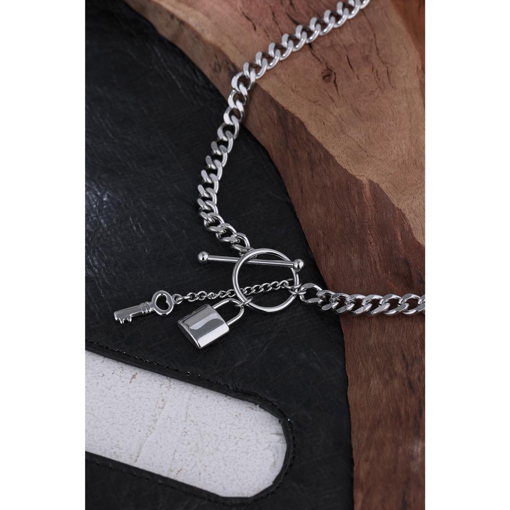 Eetit Stainless Steel Lock Pendant Collar Necklace for Women