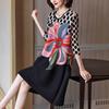 Mother's Autumn Dress With Thick Waist Cover New High-end Fold Printing Age-reducing Loose A-line Women's Clothing