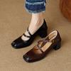 Versatile Medium And High Heel Retro Mary Jane Single Shoes Women'S New Square Head Fashion Cross Strap Thick Heel Small Leather Shoes