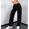 Women Black Cargo Pants Middle Waist Streetwear Spring Oversized Pocket Loose Trousers