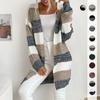 Casual Trend Versatile Autumn and Winter Women's Long Section Without Buttons Colorblocking Sweater Coat