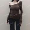 Korean Style Sexy Off-Shoulder Slim Fit Long-Sleeve T-Shirt for Autumn/Winter