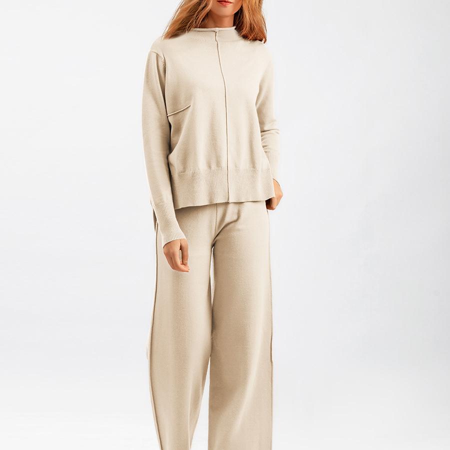 Knitted Sweater Two Piece Suit Women Autumn and Winter Loose Casual Wide Leg Pants Suit