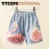 Girls' Denim Shorts In Summer Swan Girls Wear Pants Outside Summer