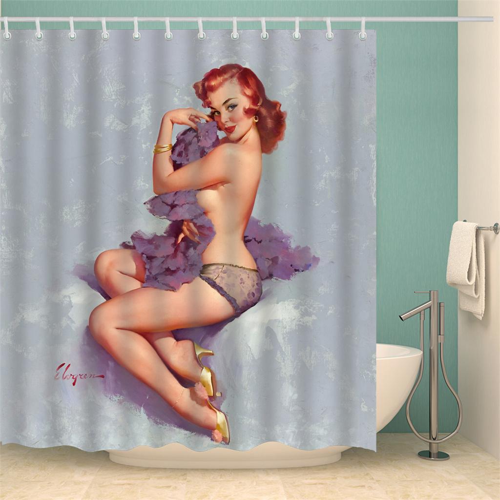 Customized Anime Sexy 3D Printed Shower Curtains Vintage American Girl Beauty Waterproof Polyester Decor Bathroom Curtain