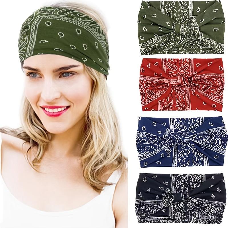 Paisley Pattern Sports Headbands, Stretchy Knotted Sweat Absorption Boho Fitness Running Yoga Headbands, Wide Boho Headband Headwrap