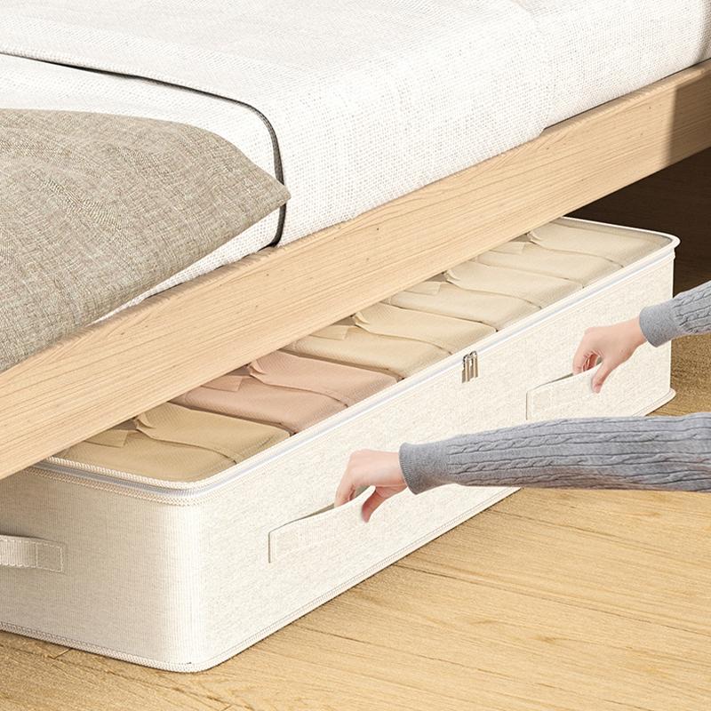 Beige Quilt Clothes Storage Bag Cotton Linen Sorting Bags Folding Duvet Blanket Organizer Organizer Under-Bed Moving Pack Bag