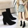 Boots Women's Shoes New Autumn and Winter Mid-tube Pointed Thick Heel Short Boots Women's High Heels Women's Elastic Boots Women