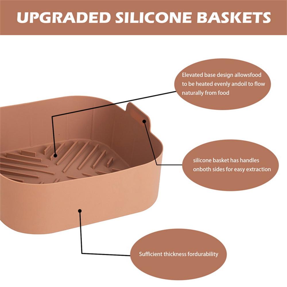 Silicone Air Fryer Pot Tray BBQ Barbecue Pad Plate Airfryer Oven Baking Mold Pot Food Safe Reusable Square Air Fryer Pan