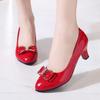 Women's Dress Shoes Patent Leather High Heel Shoes Medium Heel Office Women's Shoes Metal Bow Shoes