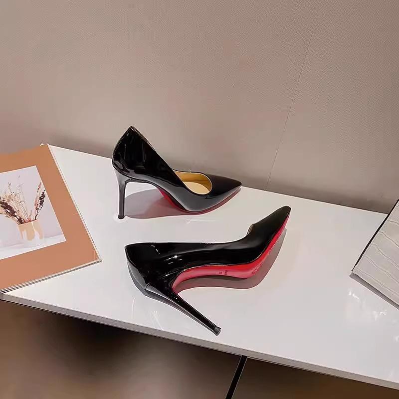 Red Soles High Heels Women's Thin Heels Sexy Black Bed Pointed High Heels Patent Leather Size French Single Shoes Women