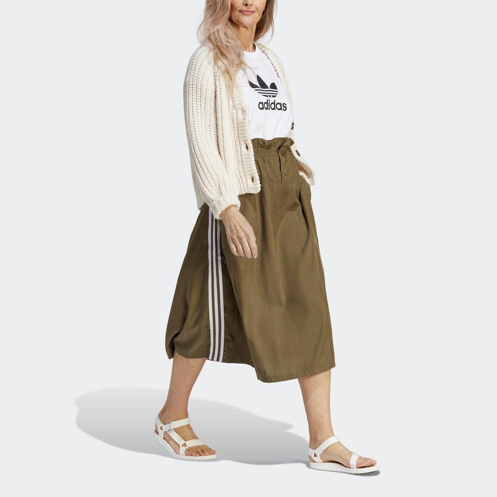 Adidas Originals Trefoil Brand Logo Print Sport Mid-Length Casual Skirt Women Skirt Layered-Olive-Green IC5360