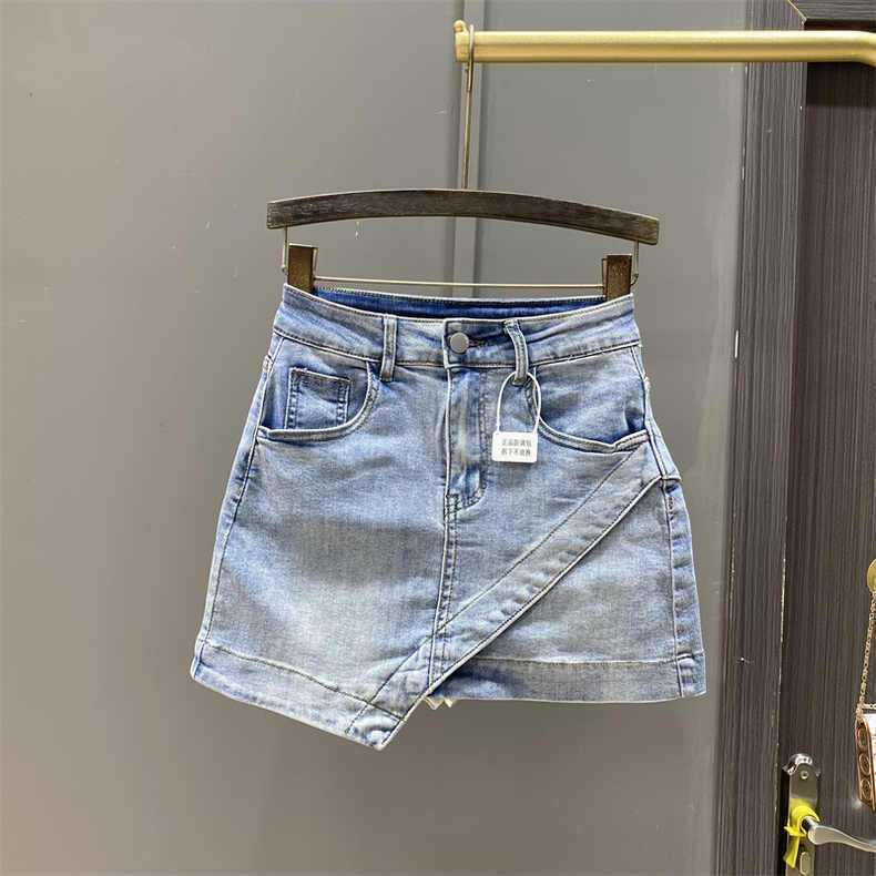 Women's Summer 2023 A-Line High-Waisted Denim Skirt - Slim Fit, Anti-Exposure