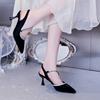 2024 Sandals All-Match Low-Heeled Shoes with Strap Suit Female Beige New Low-heeled Comfort Stiletto Rhinestone Black Fashion