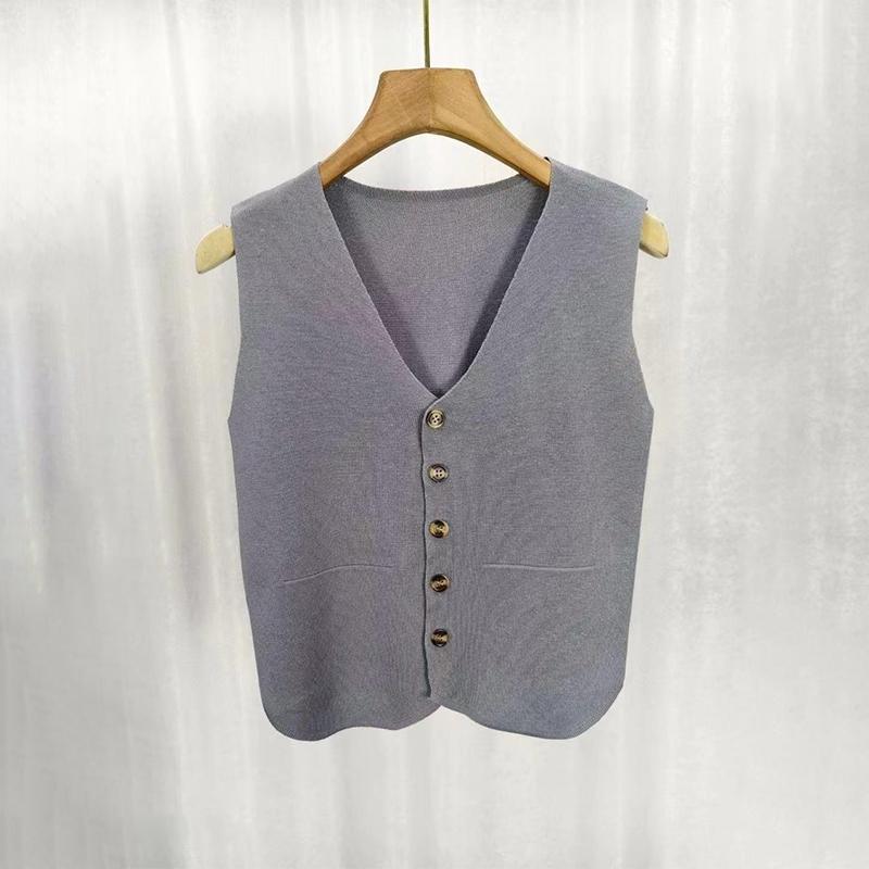 French Temperament V-Neck Single Breasted Sleeveless Casual Knitted Vest For Women