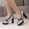 Q/Women's High Heel Single Shoes Fashion Waterproof Platform Thick Heel Large Size Colored Low Top Shoes