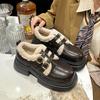 Fashion Winter British Style Brown Small Leather Shoes for Female New Japanese Vintage Plush Warm Cotton Shoes Women Mary Jane Shoes