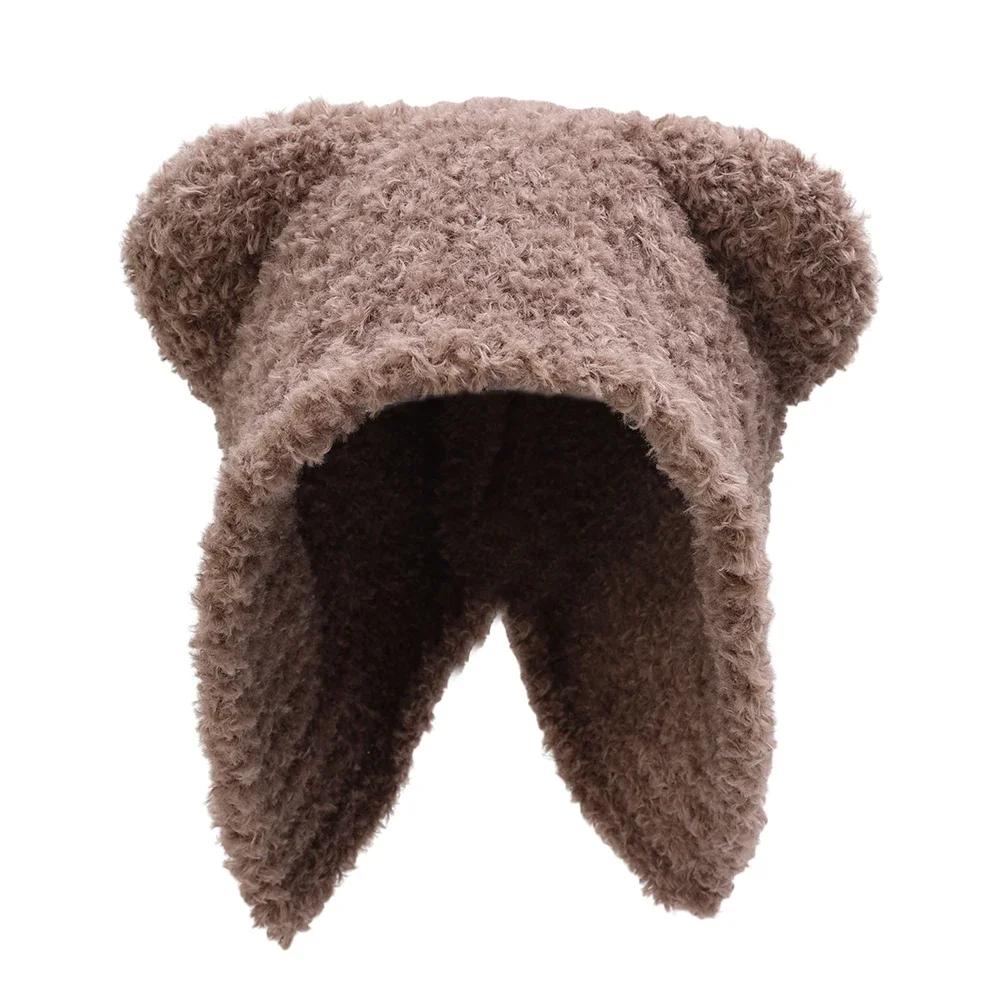 Warm Little Bear Hat Winter Women Girls Solid Color Versatile Cute Ear Protection Hats Shopping Hip Hop Plush Caps Fashion Gifts