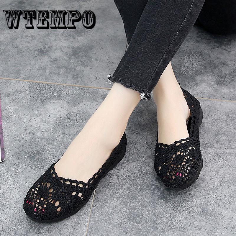 Shoes Women Cloth Shoes Hollow Lace Mesh Shallow Mouth Shoes Casual Shoes Women Sandals