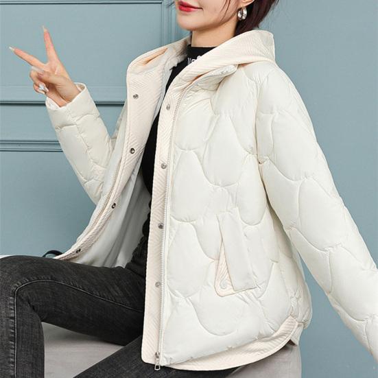 Women Winter Coat Fake Two-piece Zipper Button Closure Padded Hooded Turn-down Collar