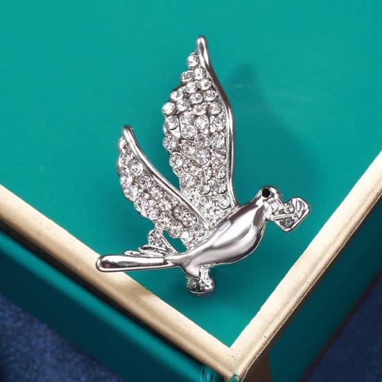 Carrier Pigeon Brooch Sparkling Rhinestone Decor Anti-rust Alloy Lightweight Bird Animal Formal Coat Suit Collar Decoration Jewelry Lady Clothes