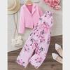 European Style Floral Halter Jumpsuit & Pink Jacket Two-Piece Set for Girls