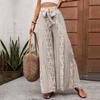 Women's Summer Boho Pant High Waist Lace Up Wide Leg Pants Cropped Pants