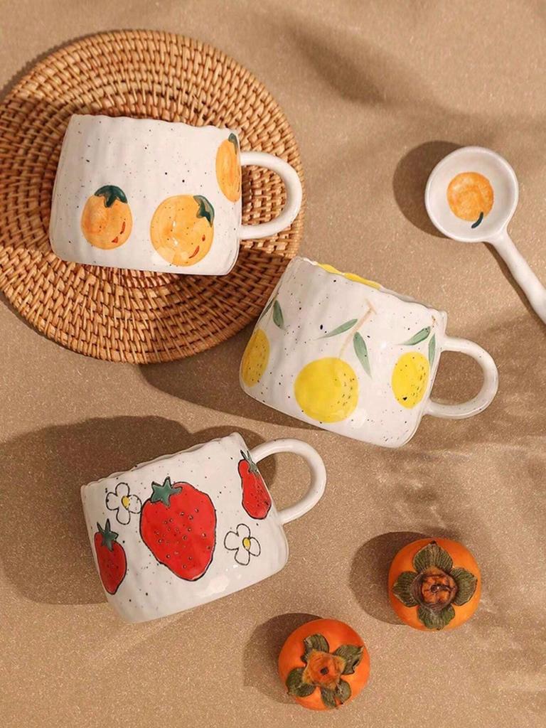 Hand Painted Ceramic Coffee Mug With Strawberry Pattern Design, Perfect For Home, Office, Event Gifts And Holiday Gifts, Hallowe