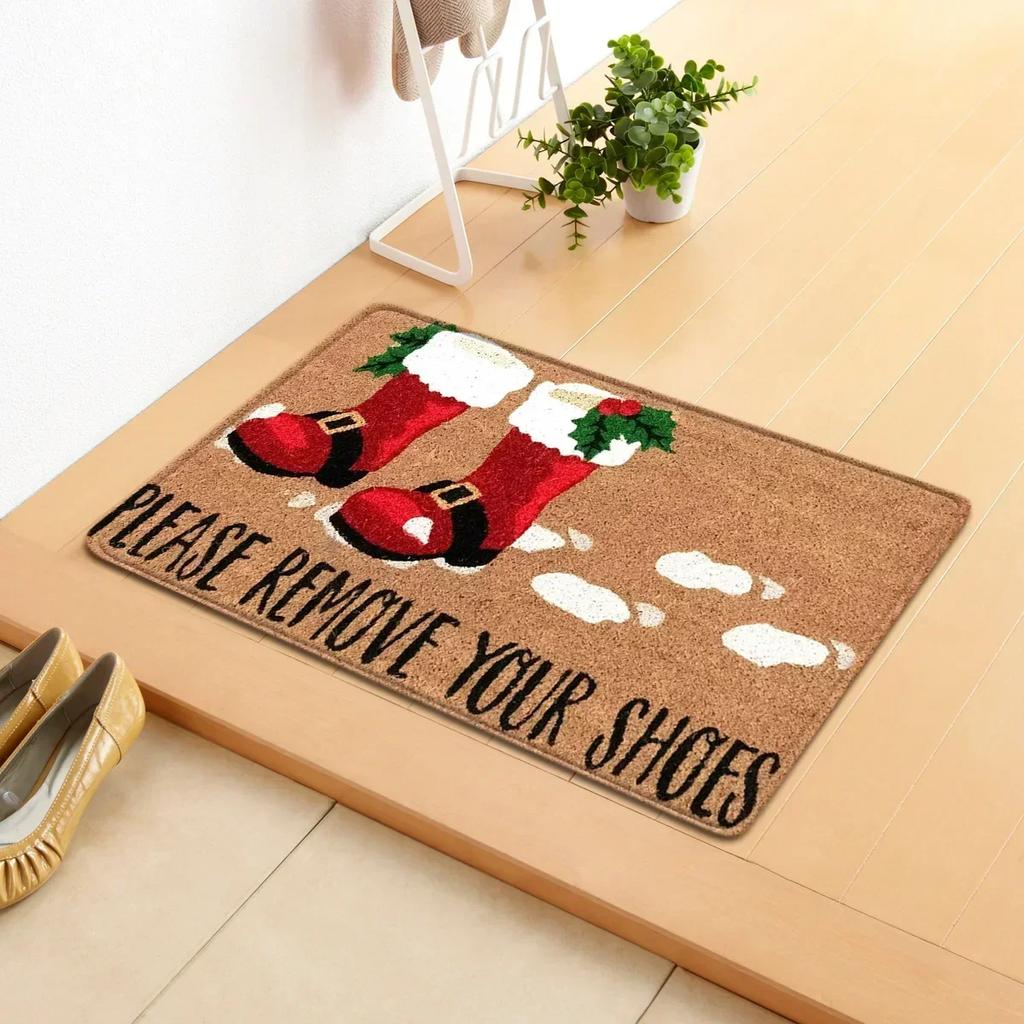 Merry Christmas Welcome Doormat Winter Non-Slip Rubber Backed Floor Mat for Home Indoor Outdoor Entrance Decoration
