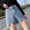 Classic and Minimalist Fashion Versatile Broken Holes Female Summer Light-colored High-waisted Thin Ragged Loose Wide-legged A Word Denim Shorts