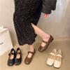 2025 Spring and Autumn New French Mary Jane Single Shoes Women's Korean Version Square Head One Pedal Shallow Mouth Flat Bottom Doudou Women's Shoes