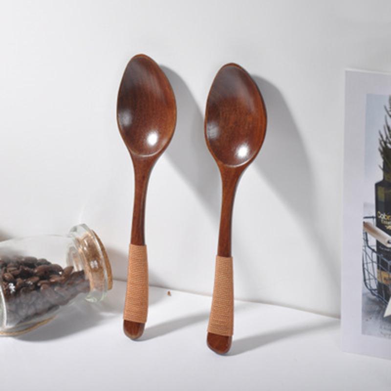 2pcs Wooden Coffee Soup Spoon Kitchen Utensil Tableware With Handle Knitting