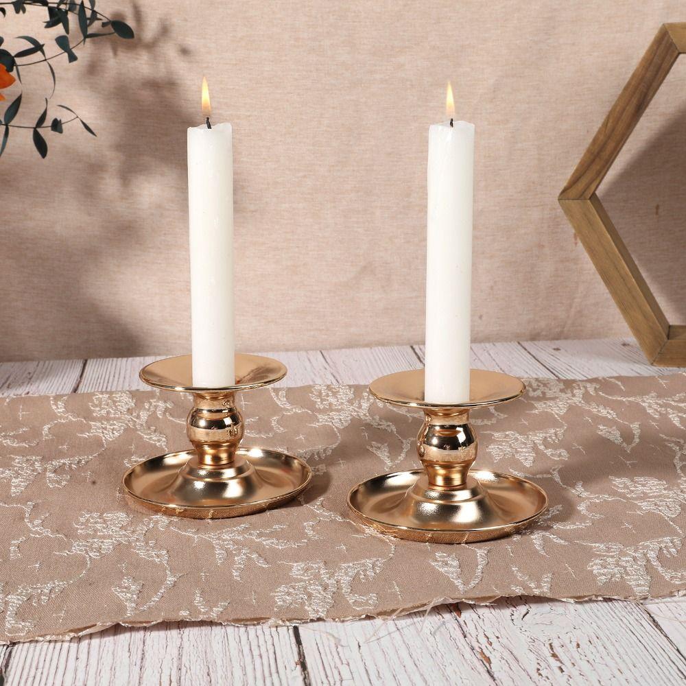 Handmade Round Candlestick Romantic Metal Candle Holder Modern Long Pole Candle Cup  Home