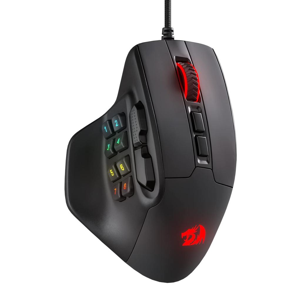 Redragon M811 Aatrox MMO Gaming Mouse 15 Programmable Buttons Wired RGB Gamer Mouse Ergonomic Natural Grip Build 10 Side Macro Keys Software DIY