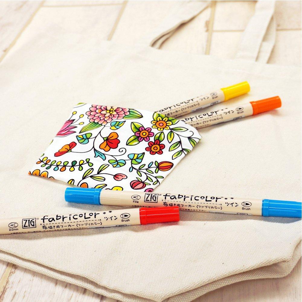 Kuretake ZIG Fabricolor Twin Fabric Markers, 24-Color Set, Water-Based Dual Tip Fabric Pens TC-4000A/24V