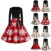 Women's Fashion Round Neck Casual Slim Christmas Printed Long Sleeve Dresses