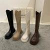 Women Long Boots Woman Knee High Booties Ladies Shoes Platform Square Heel PU Leather Soft Zipper Woman Fashion Autumn 2021